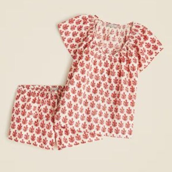 J. Crew Linen-cotton blend flutter-sleeve pajama short set in floral print SM - Picture 1 of 9